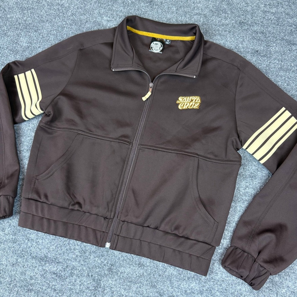 Y2K Santa Cruz Track Jacket Full Zip Women's XS Brown Gold Stripe Streetwear